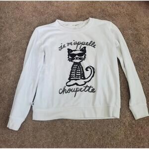 KARL LAGERFELD Cat Graphic Crew Neck Sweater Women's Size Xs White